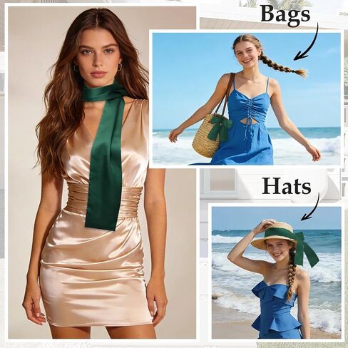 Solid Color Hair Scarf for Women, Satin Womens Scarfs Fashion Ladies Scarves for Bag Handle Hat Waist Accessory in Kuwait