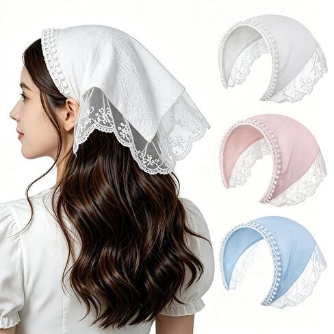 OWIIZI 3 Pack Hair Scarf Headbands for Women Floral Crochet Lace Bandanas Cute Boho Head Bands Scarves Fashion Plaid Kerchief Trendy Hair Accessories for Women's Hair in Saudi Arabia