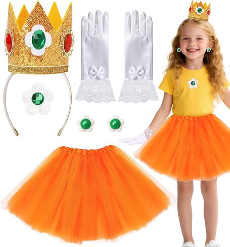 5 Pcs Princess Costume and Accessories Set for Girls, Crown/Brooch/Earring/Tutu Skirt Halloween Dress Up in Saudi Arabia