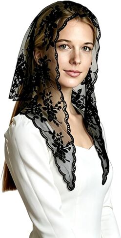 Triangle Veil Fashion Print Church Wedding Mass Mantilla Veils Religious Christian Prayer Head Covering Scarf Lace Scarf in Saudi Arabia