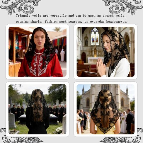 Triangle Veil Fashion Print Church Wedding Mass Mantilla Veils Religious Christian Prayer Head Covering Scarf Lace Scarf in Saudi Arabia