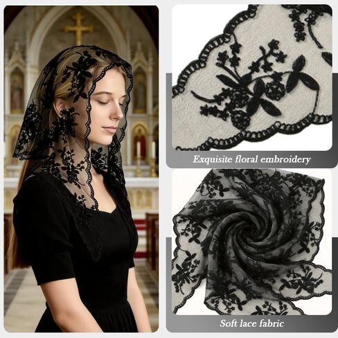 Triangle Veil Fashion Print Church Wedding Mass Mantilla Veils Religious Christian Prayer Head Covering Scarf Lace Scarf in Saudi Arabia