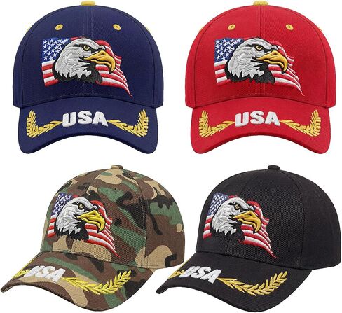Unittype 4 Pack 250 Anniversary USA Hat, Patriotic Eagle USA Hat for Men Adjustable Patriotic American Flag Bald Eagle Baseball Caps for Men Women Vacations Fishing Hiking Camping, 250th Anniversary in Kuwait