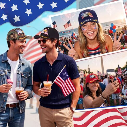 Unittype 4 Pack 250 Anniversary USA Hat, Patriotic Eagle USA Hat for Men Adjustable Patriotic American Flag Bald Eagle Baseball Caps for Men Women Vacations Fishing Hiking Camping, 250th Anniversary in Kuwait