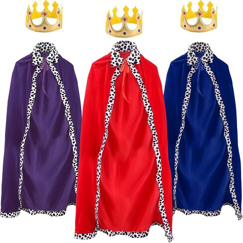 3 Set Adult King Costume Set Queen Robe with Prince Crown King Cape for Halloween Cosplay Party in Kuwait