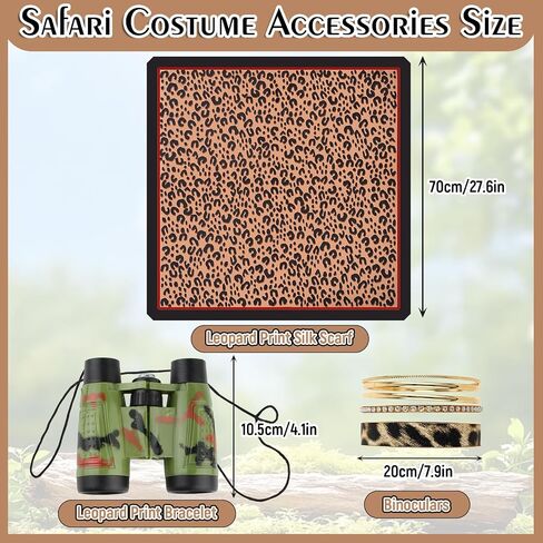 Carreuty 4 Pcs Women Safari Costume Outfit Sun Bucket Hat Leopard Scarf Leopard Bracelet Binocular Zoo Keeper Outfit Accessories Safari Accessories Set for Halloween Cosplay in Saudi Arabia