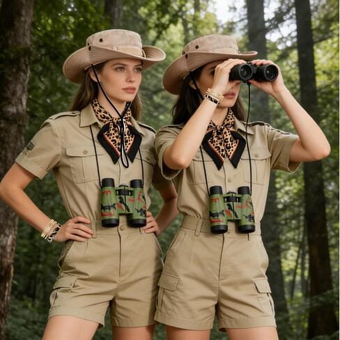 Carreuty 4 Pcs Women Safari Costume Outfit Sun Bucket Hat Leopard Scarf Leopard Bracelet Binocular Zoo Keeper Outfit Accessories Safari Accessories Set for Halloween Cosplay in Saudi Arabia