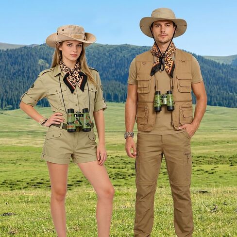 Carreuty 4 Pcs Women Safari Costume Outfit Sun Bucket Hat Leopard Scarf Leopard Bracelet Binocular Zoo Keeper Outfit Accessories Safari Accessories Set for Halloween Cosplay in Saudi Arabia