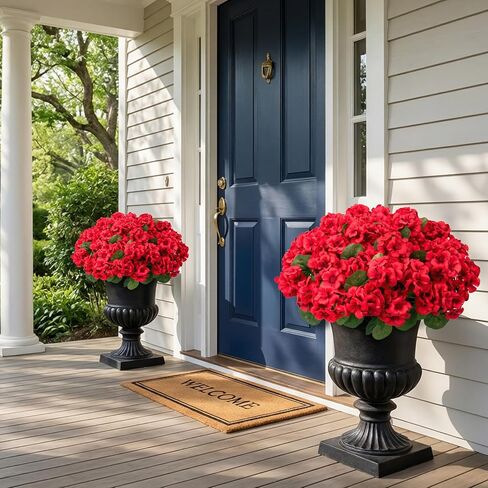 8 Pcs 17" Artificial Geranium Flowers for Outdoors, Fake Silk Flowers UV Resistant Realistic Faux Geranium Plants for Front Porch Door Garden Yard Window Planters Outside Home Decor, Red in Saudi Arabia