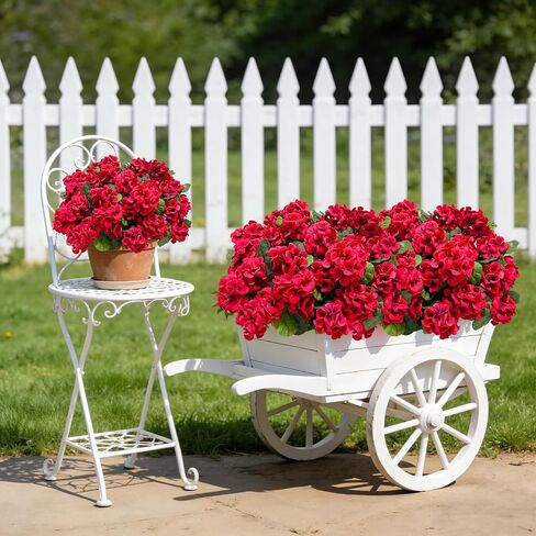 8 Pcs 17" Artificial Geranium Flowers for Outdoors, Fake Silk Flowers UV Resistant Realistic Faux Geranium Plants for Front Porch Door Garden Yard Window Planters Outside Home Decor, Red in Saudi Arabia
