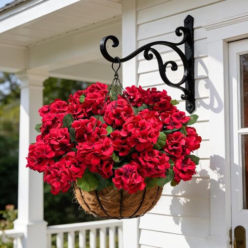 8 Pcs 17" Artificial Geranium Flowers for Outdoors, Fake Silk Flowers UV Resistant Realistic Faux Geranium Plants for Front Porch Door Garden Yard Window Planters Outside Home Decor, Red in Saudi Arabia