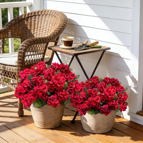 8 Pcs 17" Artificial Geranium Flowers for Outdoors, Fake Silk Flowers UV Resistant Realistic Faux Geranium Plants for Front Porch Door Garden Yard Window Planters Outside Home Decor, Red in Saudi Arabia