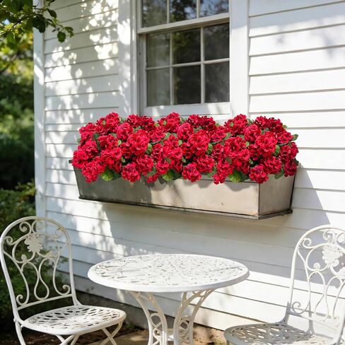 8 Pcs 17" Artificial Geranium Flowers for Outdoors, Fake Silk Flowers UV Resistant Realistic Faux Geranium Plants for Front Porch Door Garden Yard Window Planters Outside Home Decor, Red in Saudi Arabia