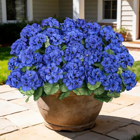 8 Pcs 17" Artificial Geranium Flowers for Outdoors, Fake Silk Flowers UV Resistant Realistic Faux Geranium Plants for Front Porch Door Garden Yard Window Planters Outside Home Decor, Red in Saudi Arabia