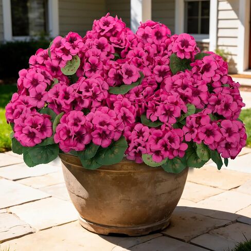 8 Pcs 17" Artificial Geranium Flowers for Outdoors, Fake Silk Flowers UV Resistant Realistic Faux Geranium Plants for Front Porch Door Garden Yard Window Planters Outside Home Decor, Red in Saudi Arabia