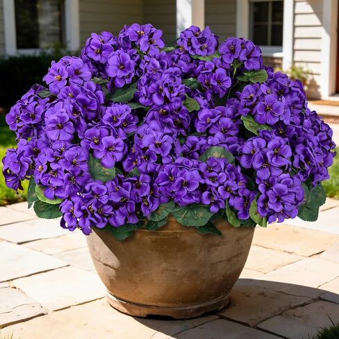 8 Pcs 17" Artificial Geranium Flowers for Outdoors, Fake Silk Flowers UV Resistant Realistic Faux Geranium Plants for Front Porch Door Garden Yard Window Planters Outside Home Decor, Red in Saudi Arabia