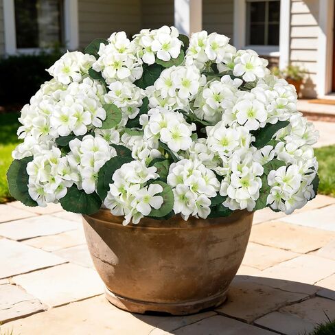 8 Pcs 17" Artificial Geranium Flowers for Outdoors, Fake Silk Flowers UV Resistant Realistic Faux Geranium Plants for Front Porch Door Garden Yard Window Planters Outside Home Decor, Red in Saudi Arabia