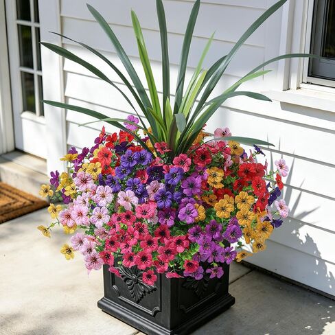 INSPRING Artificial Flowers for Outdoors, UV Resistant 12 Bundles Silk Flower Daisy with Eucalyptus + Orchid Leaf, Realistic Faux Outdoor Flowers for Porch Planter Garden Patio Boxwood (6 Multicolor) in Saudi Arabia