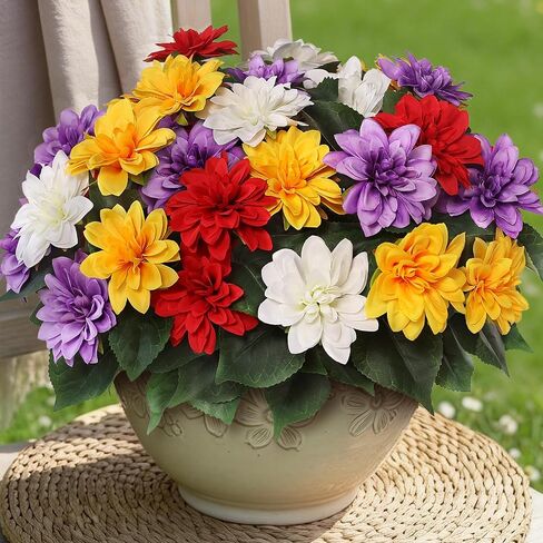 VIERENA 8 Bundles Artificial Dahlia Flowers for Outdoors Spring Summer Decor, No Fade Silk Flower Faux Dahlias Plant Arrangement for Home Garden Balcony Farmhouse（Pink） in Saudi Arabia