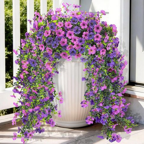 Artificial Hanging Flowers for Outdoors Faux Plants Spring Porch Decor, 2 Pcs Fake Hanging Plant Silk Flower UV Resistant for Outside Patio Home Balcony Planter Yard Garden Purple Orchid in Kuwait