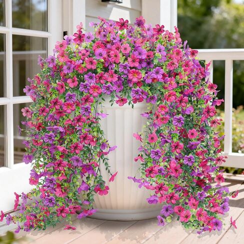 Artificial Hanging Flowers for Outdoors Faux Plants Spring Porch Decor, 2 Pcs Fake Hanging Plant Silk Flower UV Resistant for Outside Patio Home Balcony Planter Yard Garden Purple Orchid in Saudi Arabia