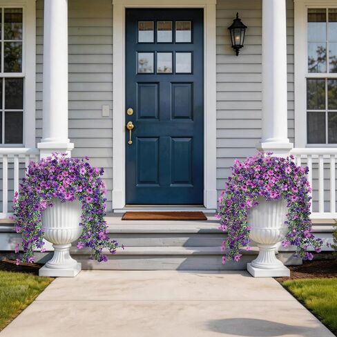 Artificial Hanging Flowers for Outdoors Faux Plants Spring Porch Decor, 2 Pcs Fake Hanging Plant Silk Flower UV Resistant for Outside Patio Home Balcony Planter Yard Garden Purple Orchid in Kuwait