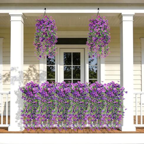 Artificial Hanging Flowers for Outdoors Faux Plants Spring Porch Decor, 2 Pcs Fake Hanging Plant Silk Flower UV Resistant for Outside Patio Home Balcony Planter Yard Garden Purple Orchid in Kuwait