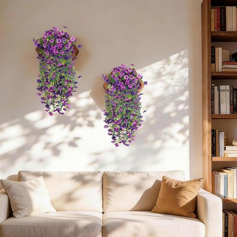 Artificial Hanging Flowers for Outdoors Faux Plants Spring Porch Decor, 2 Pcs Fake Hanging Plant Silk Flower UV Resistant for Outside Patio Home Balcony Planter Yard Garden Purple Orchid in Kuwait