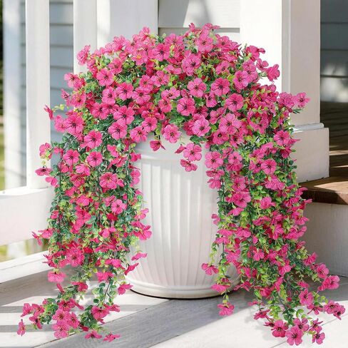 Artificial Hanging Flowers for Outdoors Faux Plants Spring Porch Decor, 2 Pcs Fake Hanging Plant Silk Flower UV Resistant for Outside Patio Home Balcony Planter Yard Garden Purple Orchid in Kuwait
