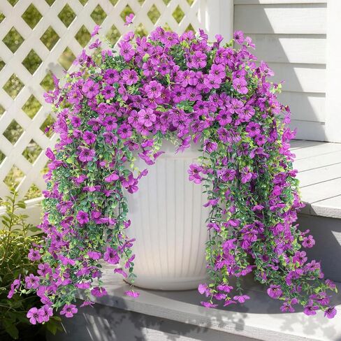 Artificial Hanging Flowers for Outdoors Faux Plants Spring Porch Decor, 2 Pcs Fake Hanging Plant Silk Flower UV Resistant for Outside Patio Home Balcony Planter Yard Garden Purple Orchid in Kuwait