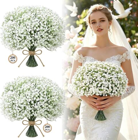 200 Pcs Babys Breath Artificial Flowers White Baby's Breath plastic Flowers Artificial Bulk,faux flowers,Real Touch Small Fake Flowers Baby Breath for Wedding Decor, Party, Home & Garden Decoration in Saudi Arabia