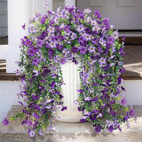 Artificial Hanging Flowers for Outdoors Faux Plants Spring Porch Decor, 2 Pcs Fake Hanging Plant Silk Flower UV Resistant for Outside Patio Home Balcony Planter Yard Garden Purple Orchid in Kuwait