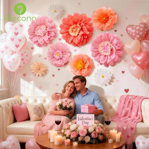 Alecono 9 Pcs Giant Paper Flowers, Extra Large Handcrafted Tissue Paper Flowers Decorations for Wall, Crepe Floral for Mexican Fiesta, Wedding Backdrop, Bridal Shower Birthday Party Decor(24" 20" 14") in Saudi Arabia