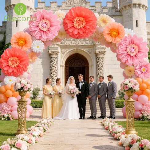 Alecono 9 Pcs Giant Paper Flowers, Extra Large Handcrafted Tissue Paper Flowers Decorations for Wall, Crepe Floral for Mexican Fiesta, Wedding Backdrop, Bridal Shower Birthday Party Decor(24" 20" 14") in Saudi Arabia