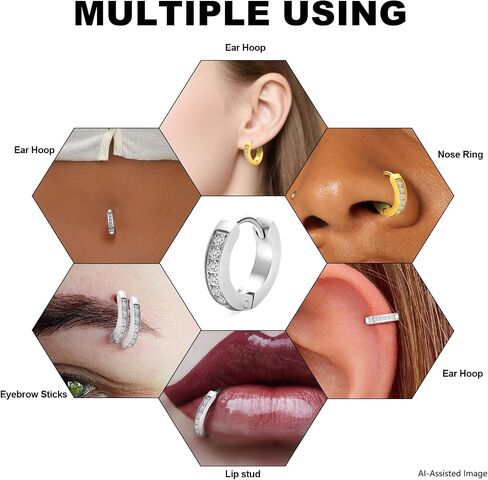3 Pairs Small Hoop Earrings for Men, 316L Surgical Stainless Steel Mens Huggie Hoop Earrings with CZ, Gold Silver Black, Hypoallergenic for Sensitive Ears, Easy Clean Daily Wear, 9mm Inner Diameter in Saudi Arabia
