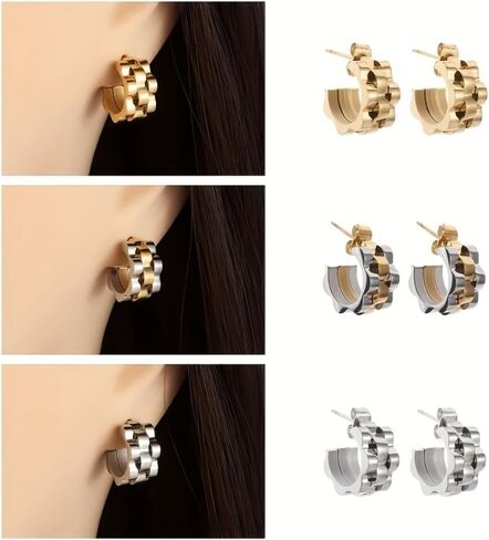 Fashion creative stainless steel wavy earrings, personalized minimalist unisex earrings, daily wear and party accessories suitable for both men and women (silver) in Saudi Arabia