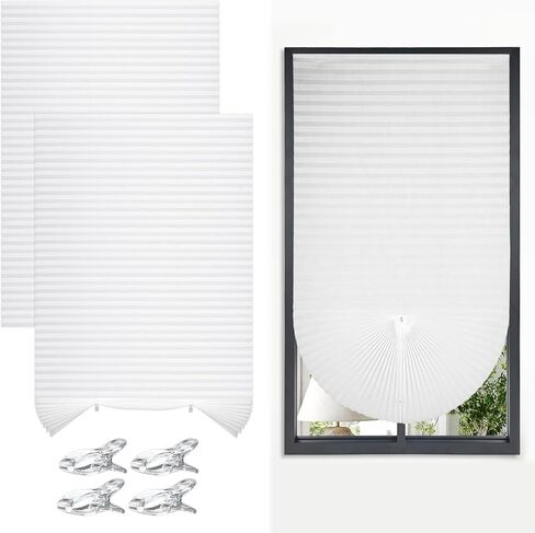 2 Pcs Temporary Window Blinds, 47x110 Inch Adhesive Pleated Shades with Clips, No-Tools Light Filtering Room Darkening for French Sliding Doors, Bedroom, Office (2, 47 X 110 in) in Kuwait
