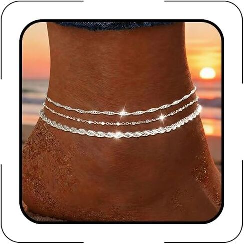 Ankle Bracelets for Women Gold Anklets Barefoot Sandals Foot Jewelry Sexy Trendy Layered Stacking Anklets Women Summer Beach Foot Chain in Saudi Arabia