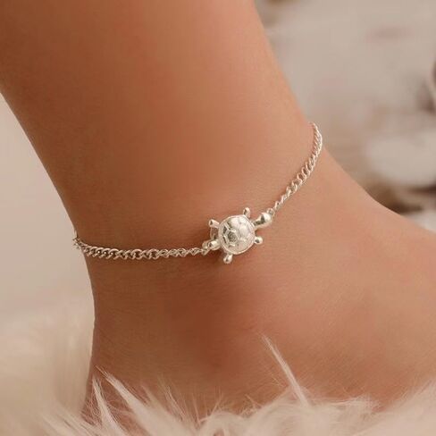 Silver Sea Turtle Anklet for Women, Adjustable Chain, Dainty Ocean-Inspired Beach Anklet in Kuwait