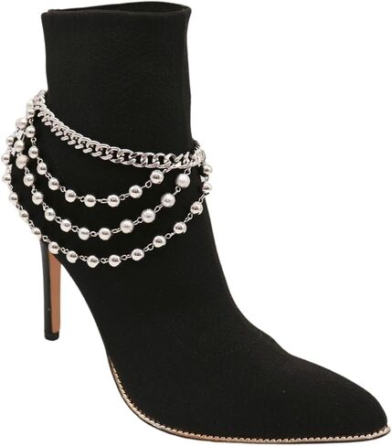Trendy Fashion Jewelry Women Western Boot Bling Bracelet Silver Metal Chain Shoe Anklet Balls Wave Strands Charm 2PCS BC193 in Saudi Arabia