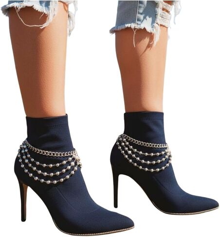 Trendy Fashion Jewelry Women Western Boot Bling Bracelet Silver Metal Chain Shoe Anklet Balls Wave Strands Charm 2PCS BC193 in Saudi Arabia