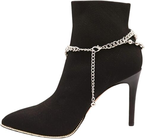 Trendy Fashion Jewelry Women Western Boot Bling Bracelet Silver Metal Chain Shoe Anklet Balls Wave Strands Charm 2PCS BC193 in Saudi Arabia