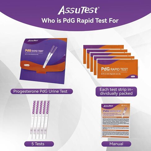 AssuTest PdG Test Strips Progesterone Urine Test for Confirming Ovulation, At-Home Fertility Ovulation Test, Detection Accuracy, Individually Foil-Sealed, 5 Count in Saudi Arabia