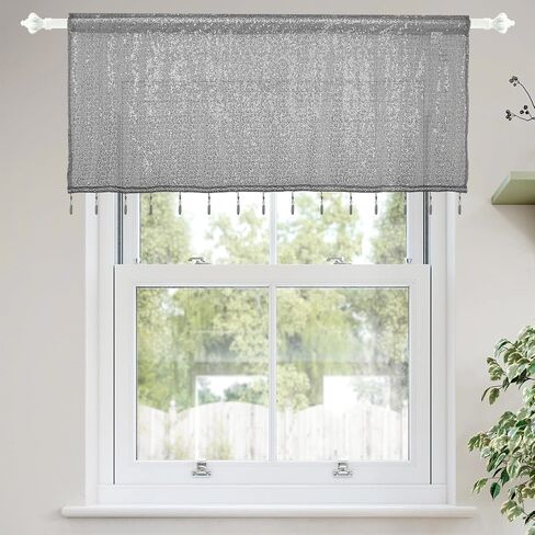 Molaxhome Sequin Valances Curtain Swag Window Valance with Crystal Beads - Rod Pocket Window Treatment for Kitchen Living Room White, W54 x L24 Inch in Saudi Arabia