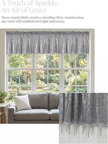Molaxhome Sequin Valances Curtain Swag Window Valance with Crystal Beads - Rod Pocket Window Treatment for Kitchen Living Room White, W54 x L24 Inch in Saudi Arabia