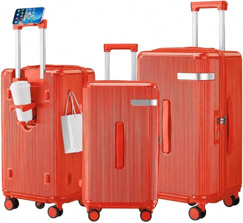 Luggage Sets 3 Piece, PC Hardshell Suitcases Set (20’’ 24’’ 28’’) with Spinner Wheels, Durable Travel Luggage Set Trunk Style with Cup Holder, Beige in Saudi Arabia