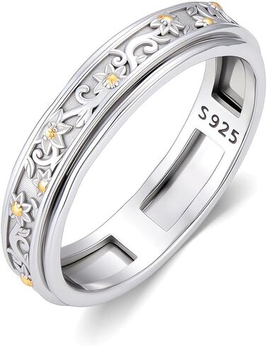 Sunflower Spinner Ring for Women 925 Sterling Silver Anxiety Rotatable Sunflower Ring for Gifts in Saudi Arabia