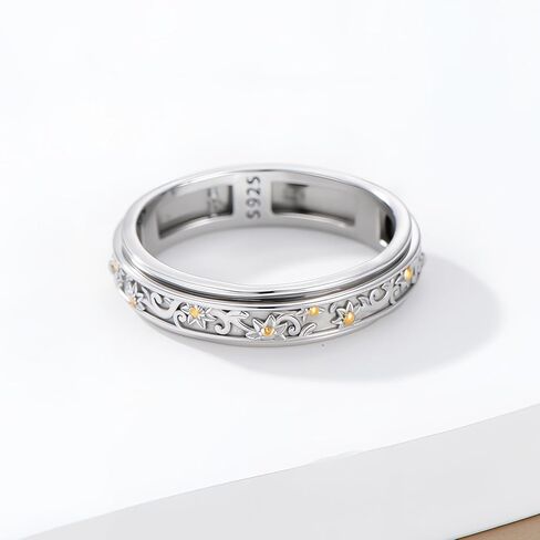 Sunflower Spinner Ring for Women 925 Sterling Silver Anxiety Rotatable Sunflower Ring for Gifts in Saudi Arabia