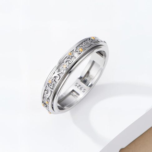 Sunflower Spinner Ring for Women 925 Sterling Silver Anxiety Rotatable Sunflower Ring for Gifts in Saudi Arabia