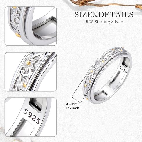 Sunflower Spinner Ring for Women 925 Sterling Silver Anxiety Rotatable Sunflower Ring for Gifts in Saudi Arabia